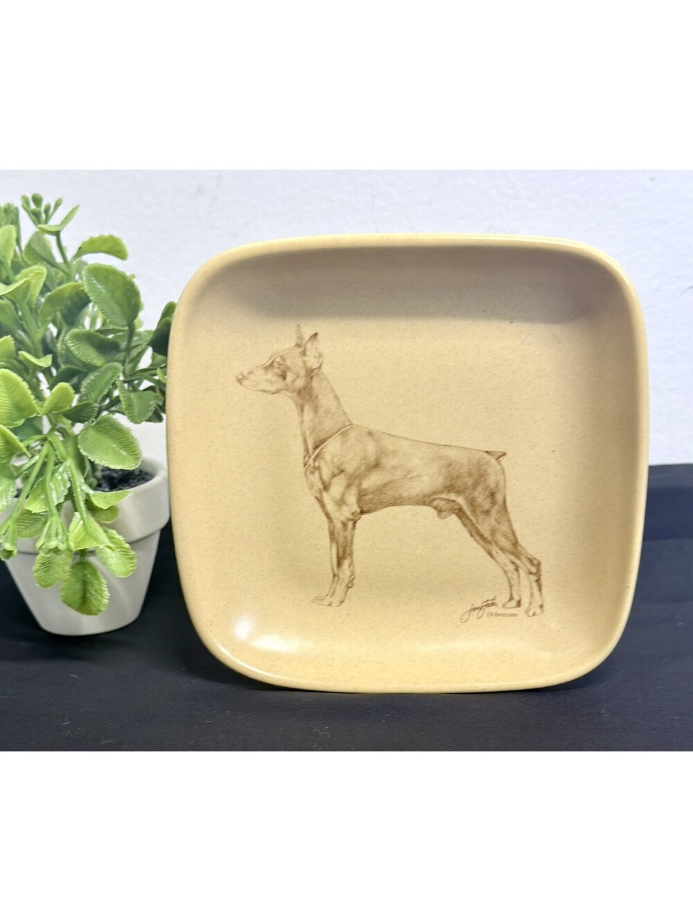 Vintage Crescendo Memento Doberman Pinscher Square Trinket Tray England